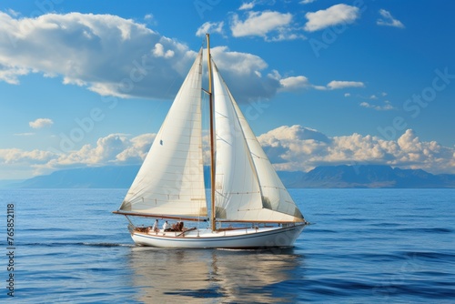 A sailboat peacefully sailing in the vast ocean © Ihor
