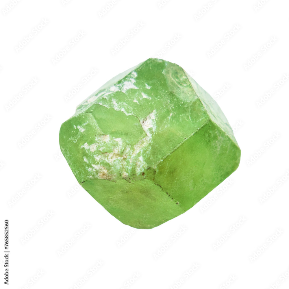 Obraz premium close up of sample of natural stone from geological collection - rough demantoid crystal isolated on white background from Ural Mountains