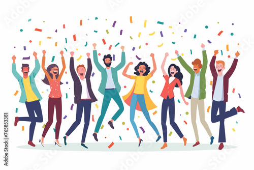 Happy office workers, joyful staff or employee success, team or colleague celebrate work achievement together, diverse, excited people concept, business people office worker jump to celebrate success.