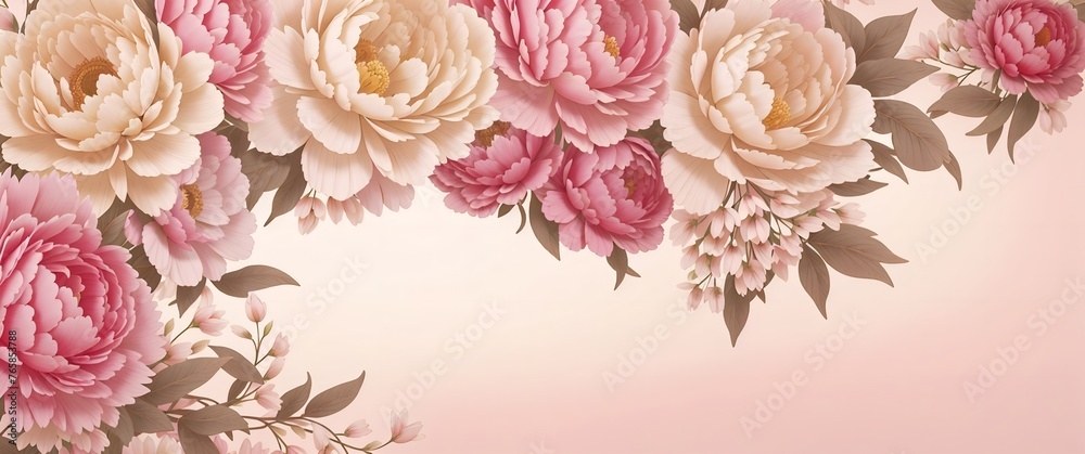 A banner background with peonies and empty space for text