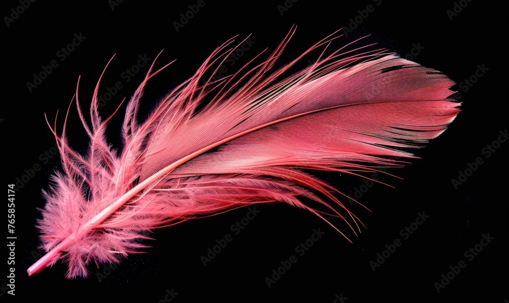 Obraz premium A pink feather resting on a black background