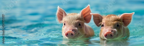 cute little piglets swimming in the tropical seas