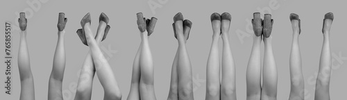 Women legs up, wearing heeled shoes set photo