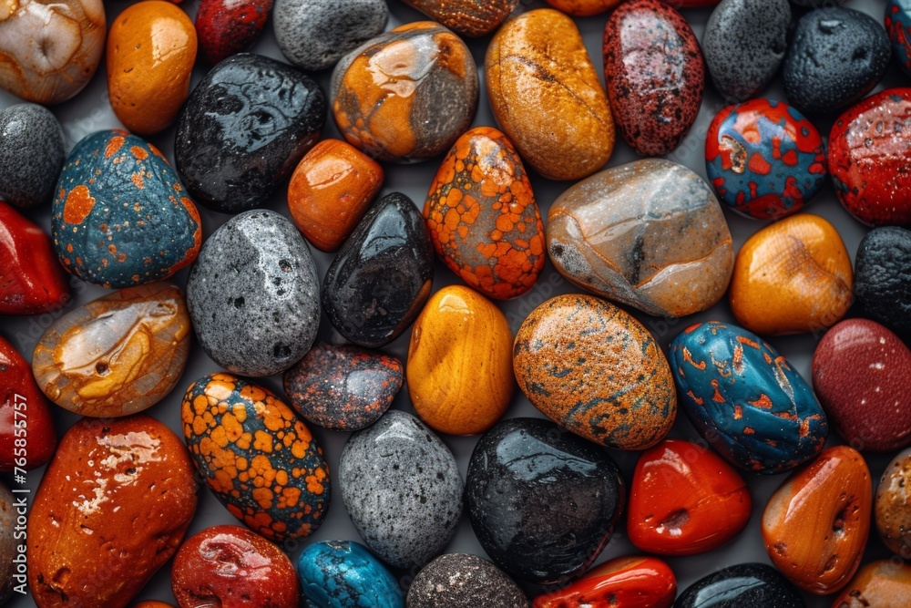 Collection of smooth river stones with a variety of colors and textures. Collection of smooth river stones with a variety of colors and textures.