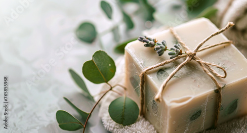 Handmade Soap with Lavender on Towel