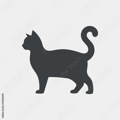 Vector illustration of cat silhouette  black and white  flat art  avatar  pet  kitten.