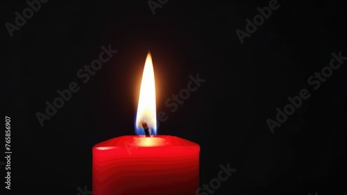 One red candle burns on a dark background. Memory  memorial  romance  prayer  religion. Copyspace  free space  place for text.