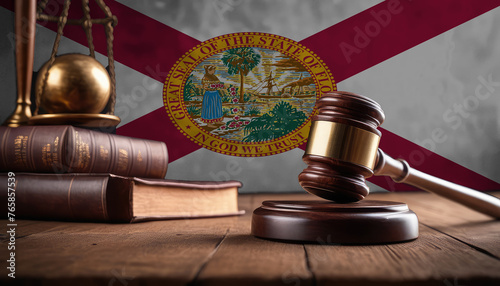 Wallpaper Mural Justice gavel on Florida flag. Law and justice in Florida. Rights of citizens. Torontodigital.ca