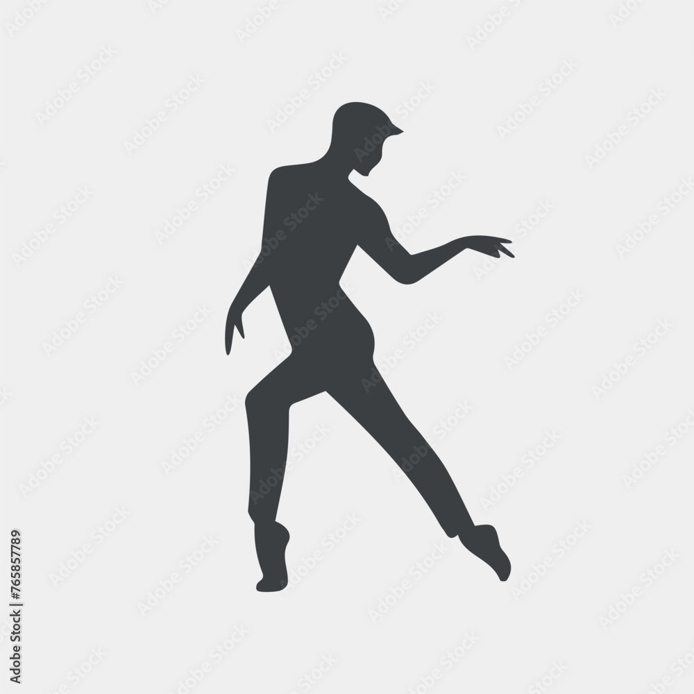 Vector illustration silhouette of dancing man, black and white, flat art, dancer, dancing, modern dance.