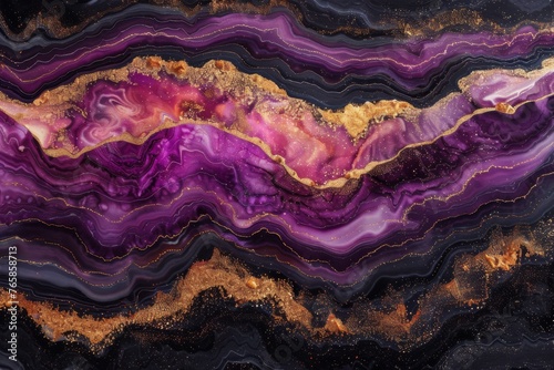 Abstract art with layers of purple and gold resembling natural agate patterns.