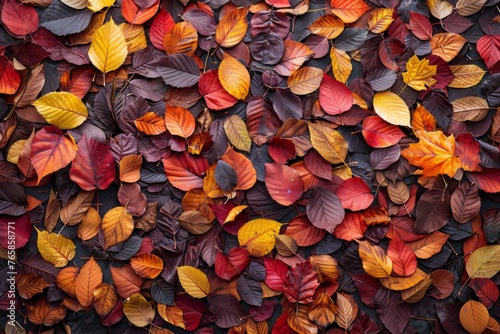 A dense collection of autumn leaves, showcasing a mosaic of fall colors.