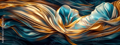Fluid Dance: Deep Blue Waves Meet Golden Foam in Abstract Ocean Pour Painting