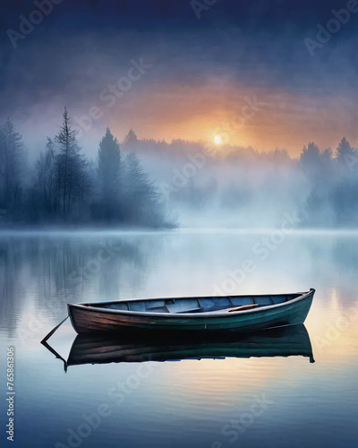 Rowboat on a Misty Lake