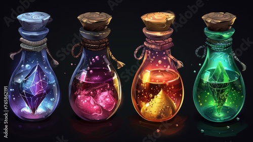 Set of colorful magic potion bottles.
