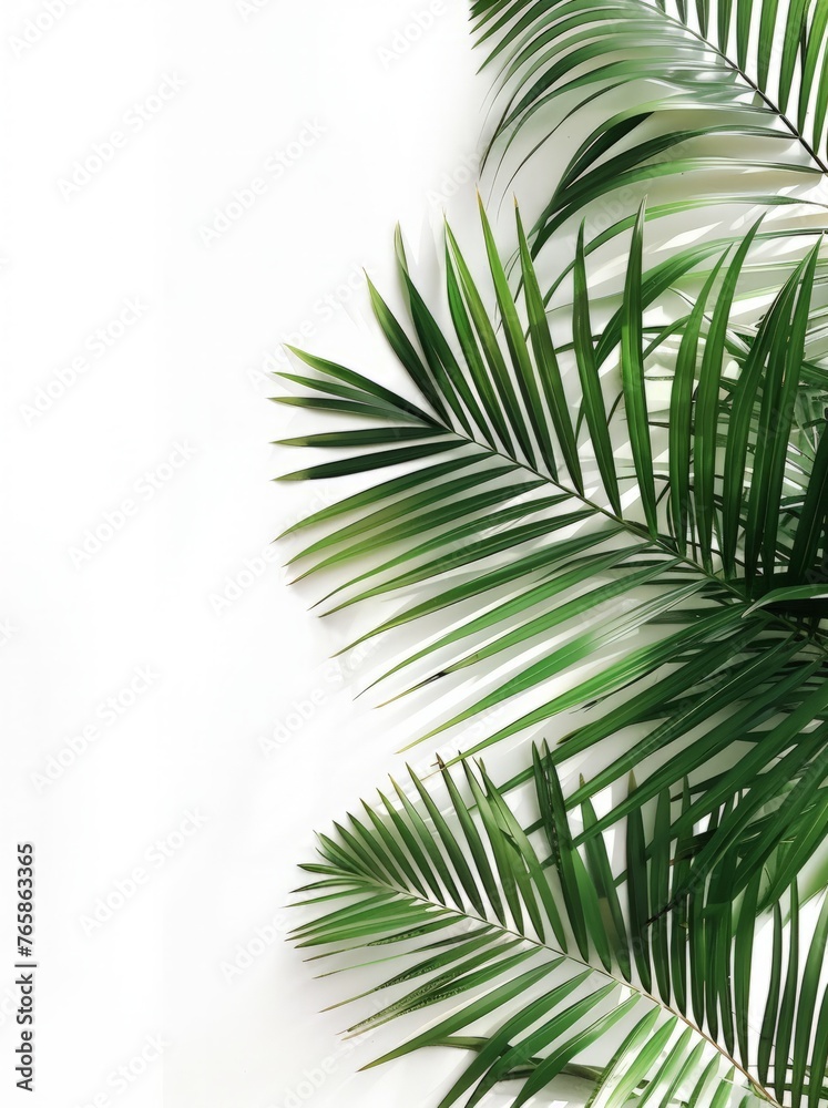 Detailed view of a single palm leaf close up on a plain white background