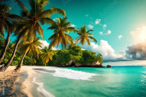 beach with palm trees © maaz