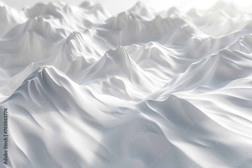 Dramatic folds of white satin mimicking a rugged alpine landscape under bright light. Dramatic folds of white satin mimicking a rugged alpine landscape under bright light.