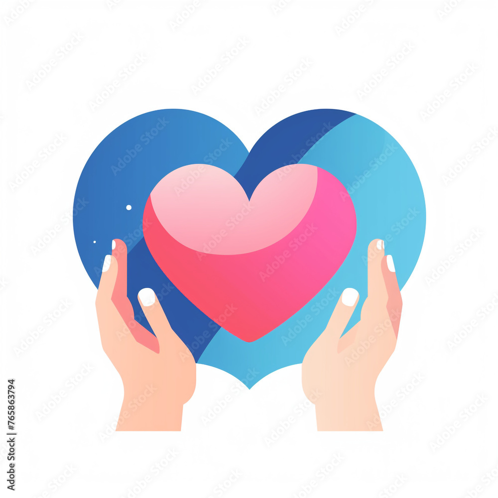 abstract illustration style icon of hands holding a heart, flat, white background сreated with Generative Ai abstract illustration style icon of hands holding a heart, flat, white background сreated with Generative Ai