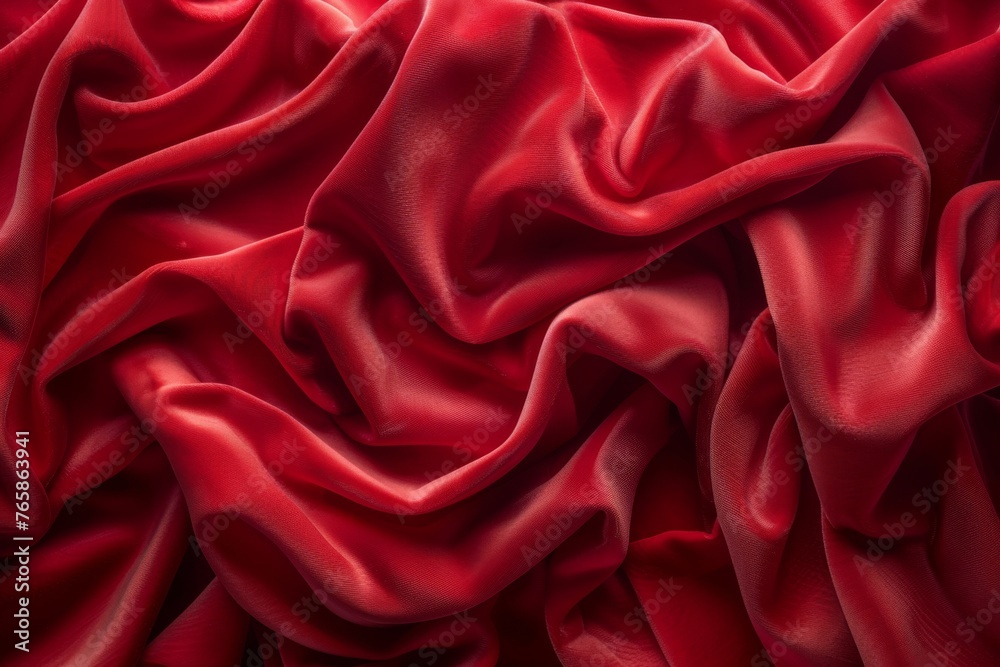 Lush red velvet fabric undulating in waves, reflecting light with a deep, sumptuous sheen. Lush red velvet fabric undulating in waves, reflecting light with a deep, sumptuous sheen.