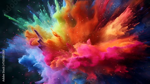 Colorful explosion of paint on a dark background. 3d rendering