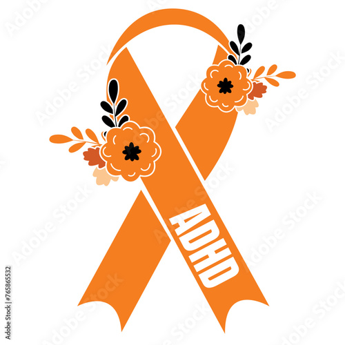 Orange ribbon isolated on white background ADHD awareness month october