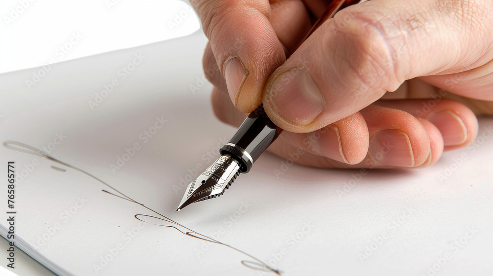 Close-up Hand Writing with Fountain Pen on Paper Close-up Hand Writing with Fountain Pen on Paper