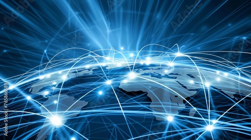 Rete di connessione digitale che abbraccia tutto il mondo, a simboleggiare l'interconnessione tramite Internet e le tecnologie digitali.