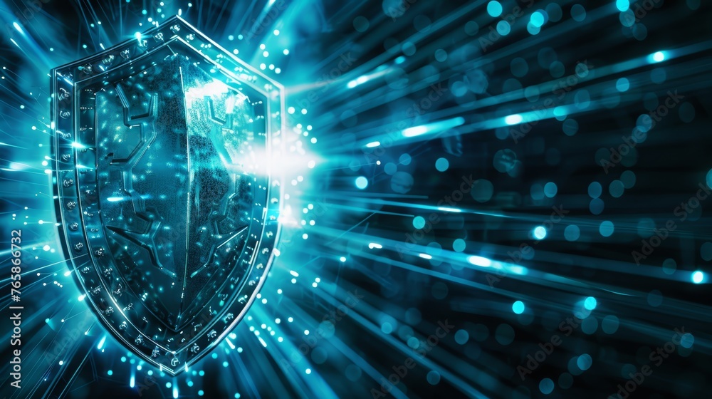 Armatura digitale circondata da raggi di luce. Concetto di protezione dei dati attraverso la crittografia avanzata. Armatura digitale circondata da raggi di luce. Concetto di protezione dei dati attraverso la crittografia avanzata.