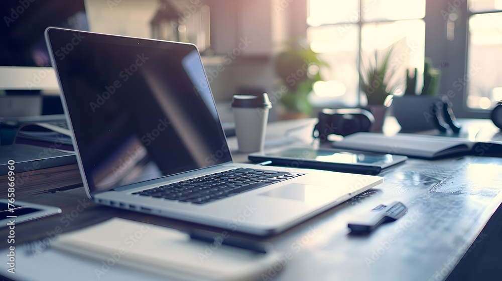 Laptop, mobile phone, tablet and documents on a working table in creative office. Successful teamwork and business startup concept. Toned image Laptop, mobile phone, tablet and documents on a working table in creative office. Successful teamwork and business startup concept. Toned image
