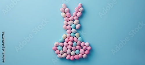 Easter Bunny Silhouette and Easter eggs minimalism in pink and blue colors. Happy Easter Cards & Greetings. Easter banner, poster, wallpaper