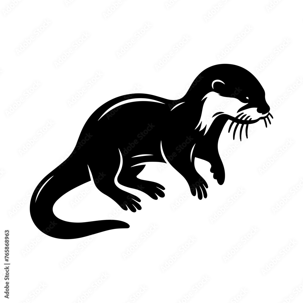 Otter Silhouette - Playful Aquatic Mammal Outline on White Background