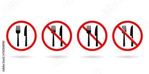 No food sign. Eating prohibited icon vector. Cutlery and prohibition sign. Anti spyware icon symbol illustration.