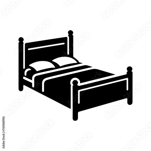 Bed Silhouette - Essential Bedroom Furniture for Rest and Relaxation on White Background