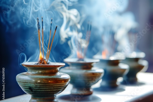 Traditional Ritual of Incense Offering at a Festive Ceremony, Capturing Cultural Practices and Spiritual Devotion.