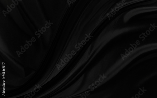 Black gray satin dark fabric texture luxurious shiny that is abstract silk cloth background with patterns soft waves blur beautiful.