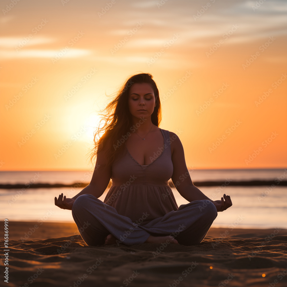 Woman on beach in yoga pose