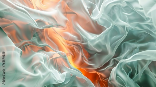 abstrakter, moderner, bizarrer 3d-Hintergrund mit grünen und orangen fließenden Wellen photo