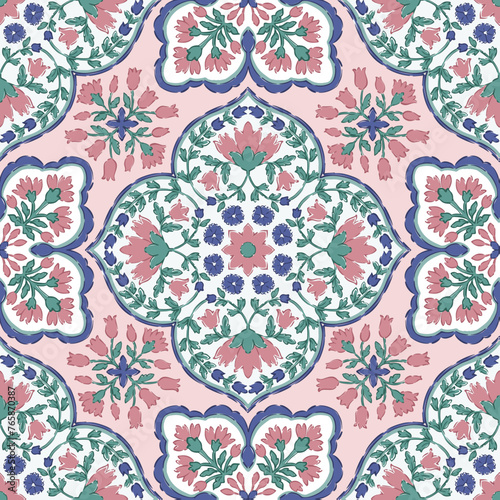 Seamless damask pattern medallion repeat pattern vector file boho style tile artwork Block print