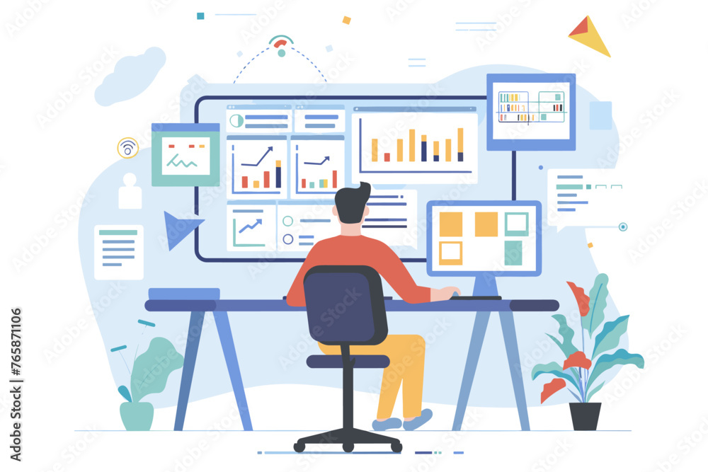 Software Project Management - Planning Development with Gantt Chart, Budget, Resources. Laptop with PM Software, Schedule Diagram. Concept Vector Illustration for IT Business, Web Banner, Presentation