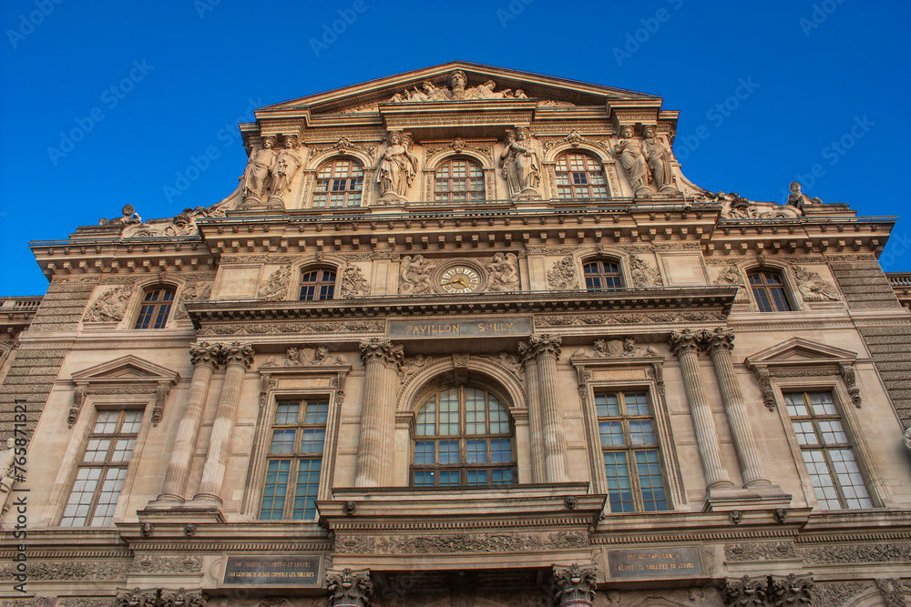 Close up of the facade of the Louvre
