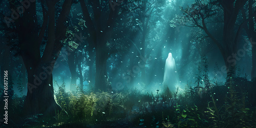 d Magical fantasy fairy tale scenery night in a forest. dark mystical fantasy night forest.