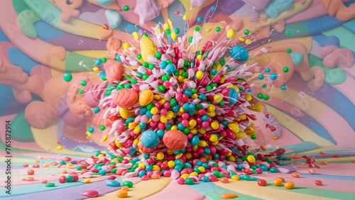 colorful candies falling exploding around copy space creative ads background