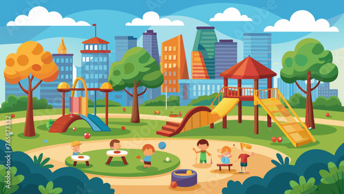 kindergarten or kids playground in city park vector
