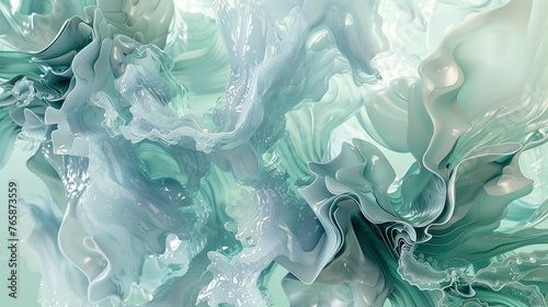 abstrakter, moderner Hintergrund mit fließenden weißen und grünen Wellen photo