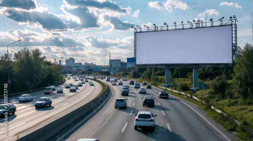Obraz na płótnie Empty Billboard During Daytime on Busy Road Business Traffic, Generative AI w salonie