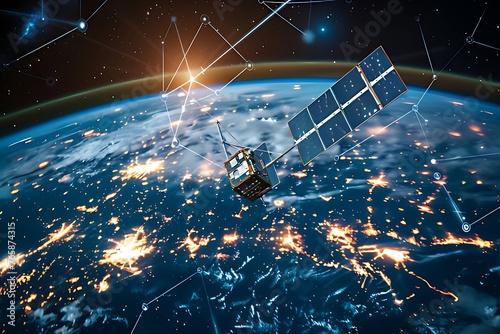 telecom communication satellite orbiting around  photo