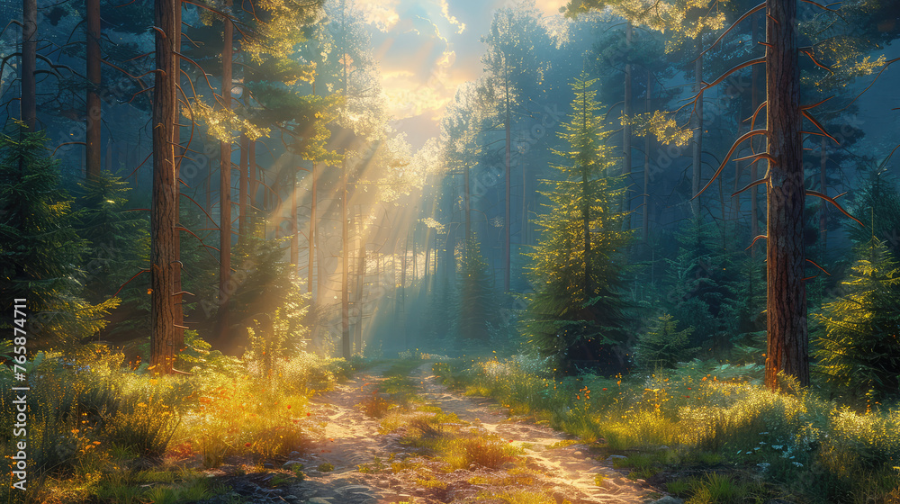 Morning in the forest. Created with Ai