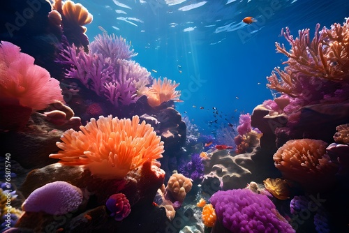 deep sea coral colony in vibrant hues photo