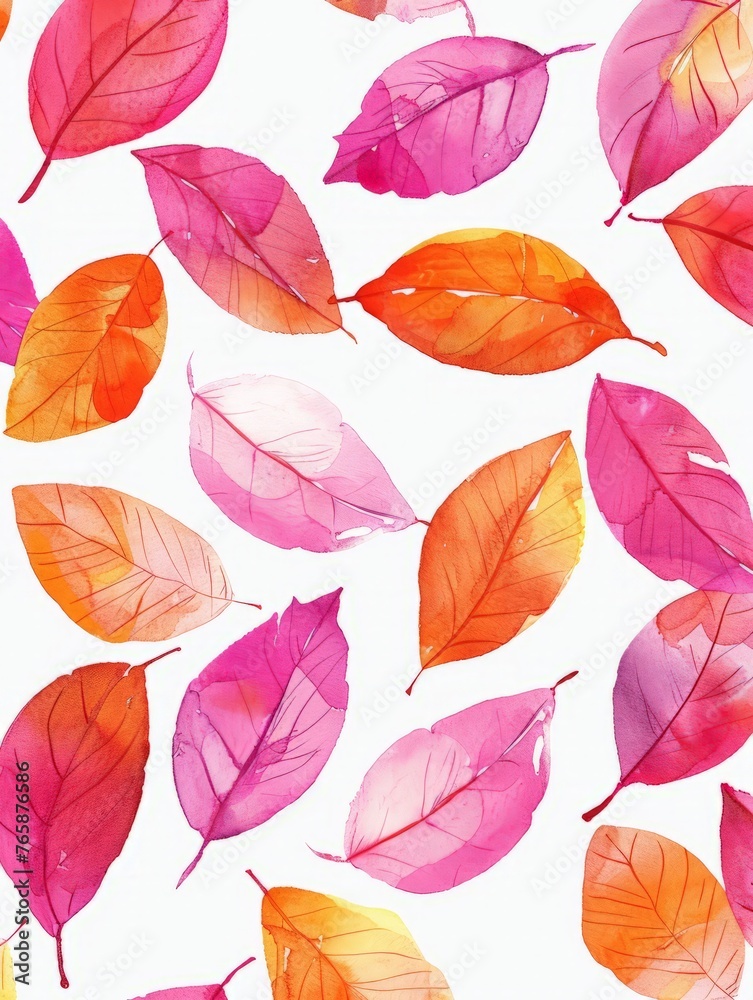 Various multicolored leaves scattered on a plain white surface, creating a vibrant and eye-catching display