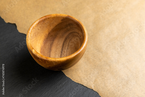 wooden round bowl on the table